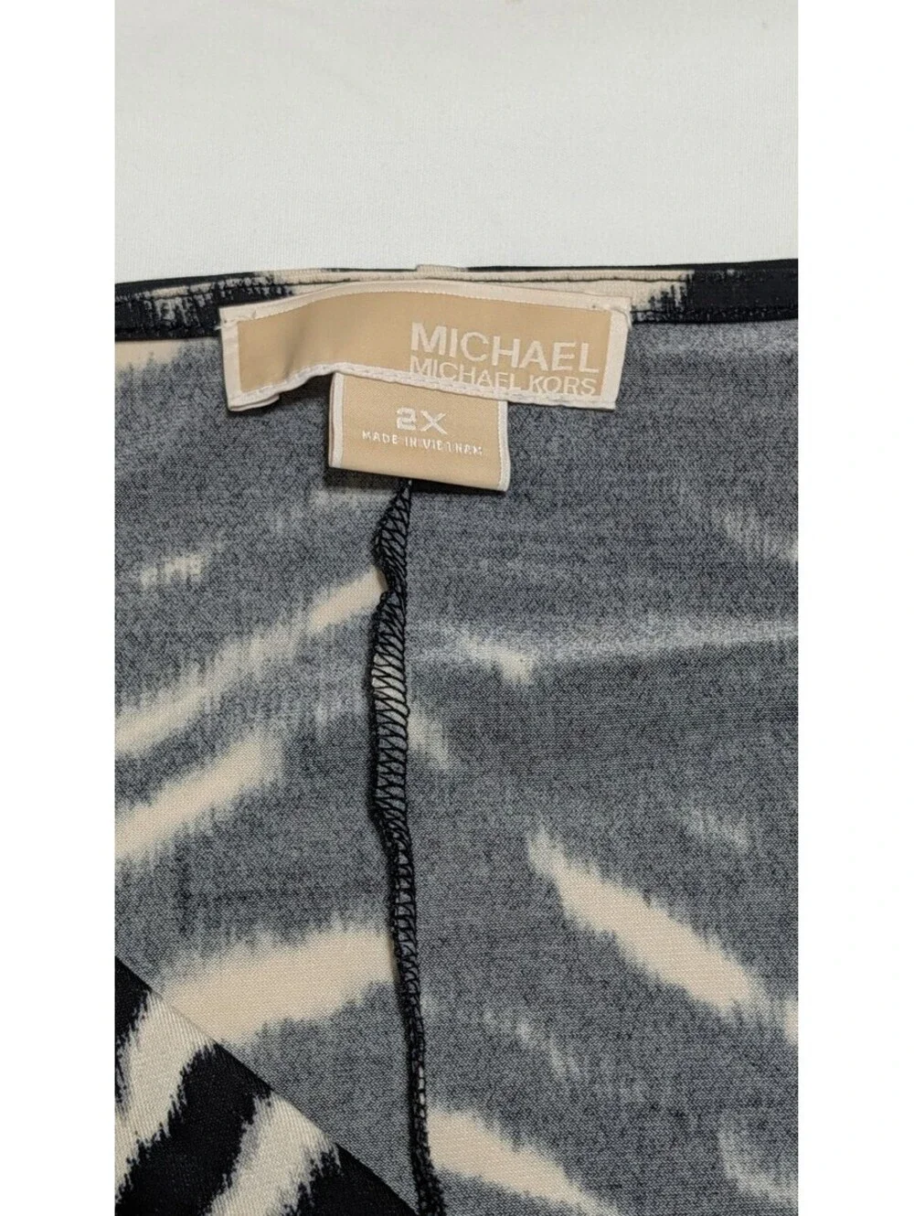 Michael Kors Black White Animal Print V-Neck Faux Wrap Dress Size 2X